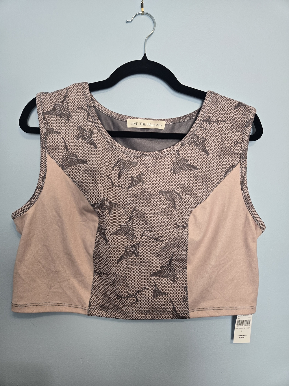 Live The Process Taupe & Gray Print Athleisure Crop Top